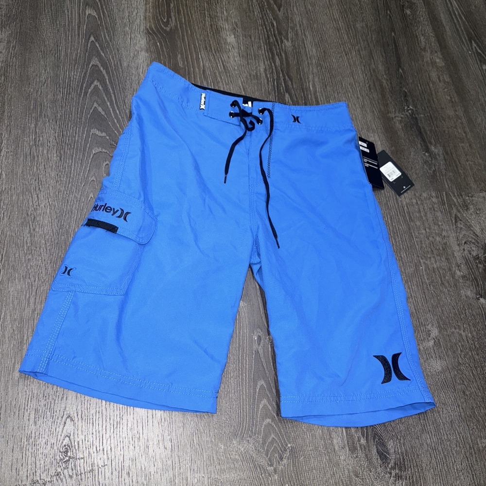 Hurley Men's Blue 22 Inch Board Shorts 28 Embroidered Logo Blue Drawstring